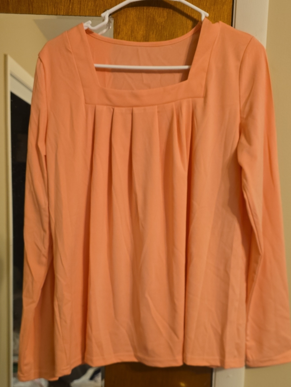 Women’s Long Sleeve Square-Neck Blouse in Coral